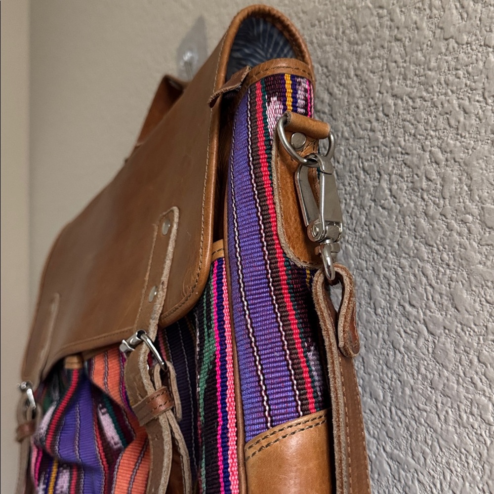 Nena & Co. Brown Leather & Multicolor Woven Backpack Satchel - Picture 6 of 13